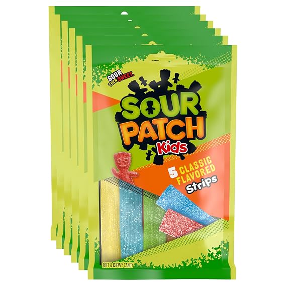 SOUR PATCH KIDS Soft & Chewy Candy Strips, Bulk Candy, 6-3.5 oz Bags