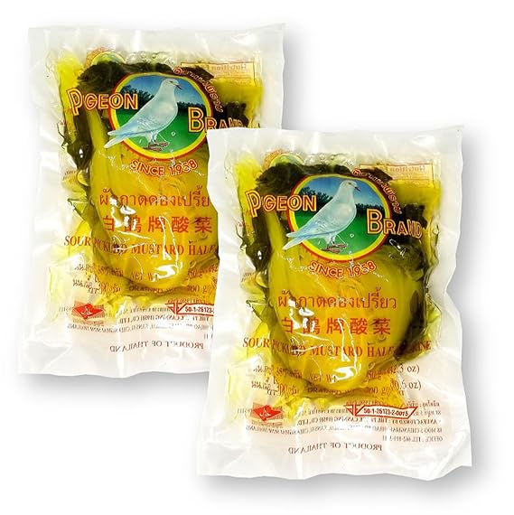 Pigeon Brand Sour Pickled Mustard Greens Half in Brine 10.5 Oz. X 2
