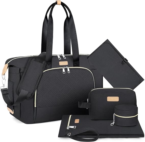 Diaper Bag Tote for Baby 7PCS, Large Mommy Bag with Portable Changing Pad