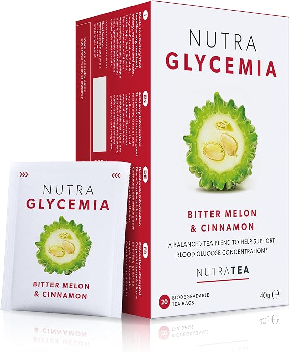 Nutra Tea NUTRAGLYCEMIA - Blood Glucose Tea - Diabetes Tea - For Blood Sugar Control & Diabetics - Includes Bitter Melon, Cinnamon & Fenugreek - 20 Individual Wrapped Bags - Herbal Infusion (1 Pack)