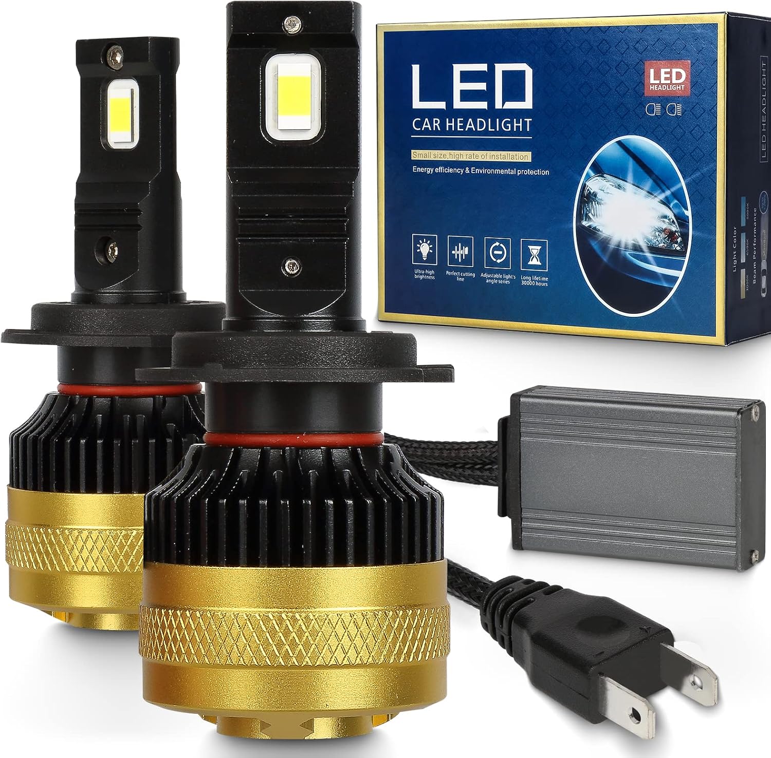 H7 Headlight Bulbs Combo, 55W 12000LM Super Bright 6500K White LED Light Bulbs with High Beam Low Beam, Plug and Play, 12-24V DC, Pack of 2