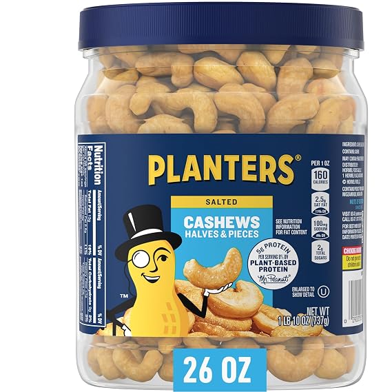 PLANTERS Salted Halves Cashews, Plant Based Protein, 26 Oz (1 Ct)
