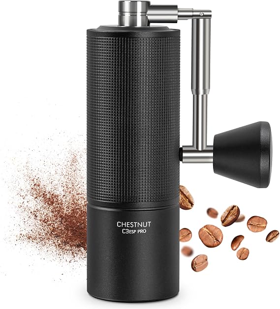 TIMEMORE Manual Coffee Grinder Chestnut C3 ESP Pro, All-Metal Coffee Grinder, Folding Handle, Stainless Steel S2C Conical Burr, Adjustable Grind Setting -Black