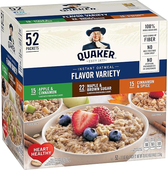 Quaker Instant Oatmeal Variety Pack 52 ct. - Quaker Brand Instant Oatmeal - 52 Pack Parallel Imported Product