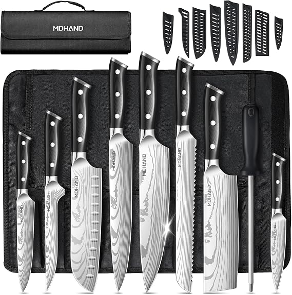 MDHAND Chef Knife Set with Roll Bag, Sharp Professional Chef Knives Set