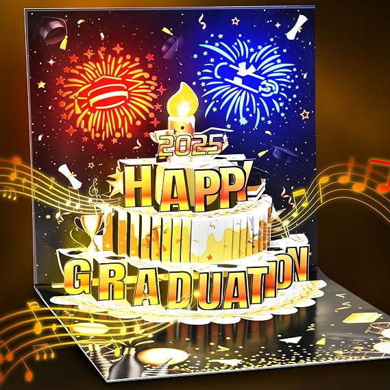 Graduation Cards, College Congratulations Card with Music and Light, 2025 High School Graduation Card Gifts for High School Students, College Students, Men and Women, Congrats Graduations Gift