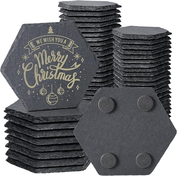 4 in 50 PCS Natural Hexagon Slate Coasters Bulk for Laser Engraving