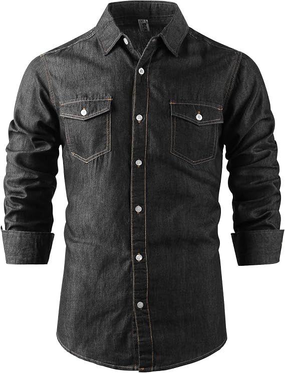 Denim Shirts for Men Long Sleeve Western Shirts with Two Pocket