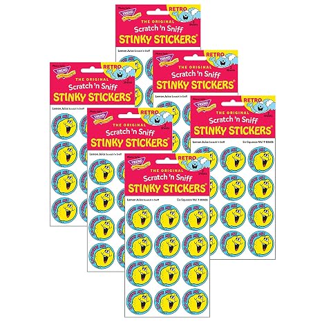 TREND Ex-Squeeze Me! Lemon Juice Scented Retro Scratch 'n Sniff Stinky Stickers, 24 Per Pack, 6 Packs