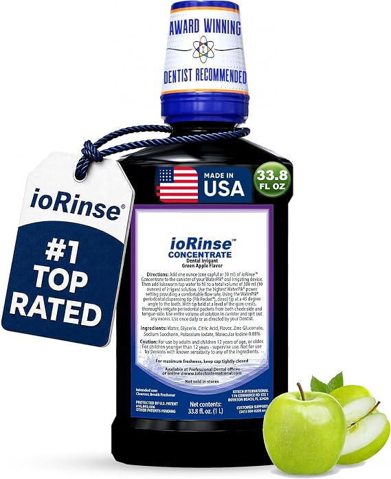 ioRinse Dental Irrigant with Molecular Iodine for Waterpik, Water Flossers