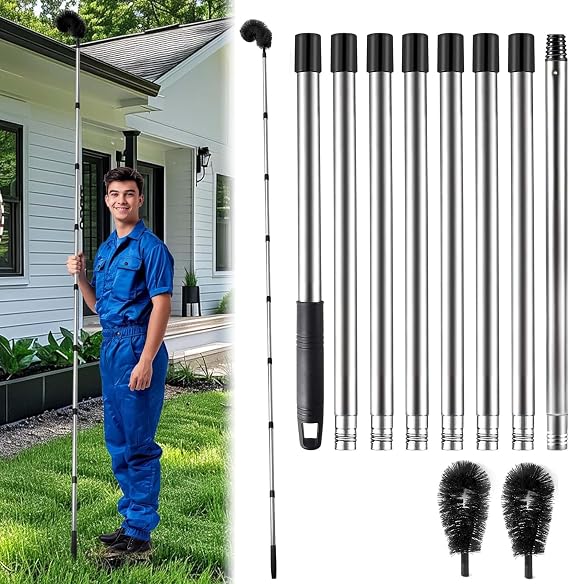 Gutter Cleaning Tools from The Ground, 10.5 FT Adjustable Gutter Cleaner, Leaf Cleaning Tool, Gutter Cleaner Brush for Removing Leaves and Debris from Roof Gutters, Black