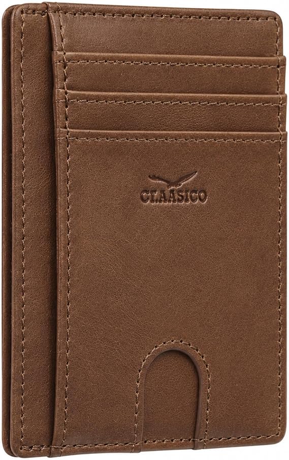 Claasico Front Pocket Small Mens Wallet RFID Blocking Genuine Leather Credit Card Holder (Caramel Brown)