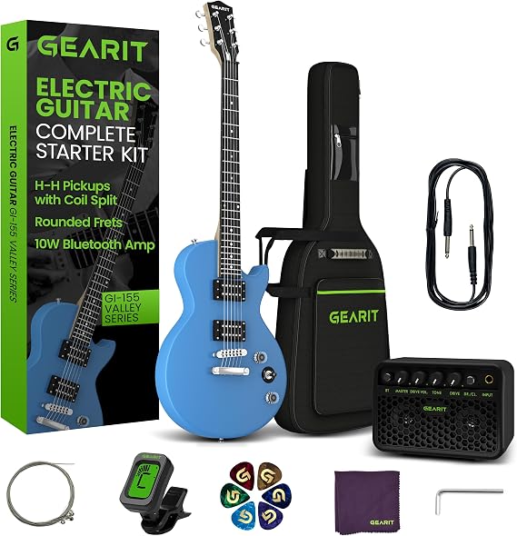 GEARit Electric Guitar 39 Full Size Beginner Electric Guitar Kit with Amp, Dual Humbucker Pickups with Coil Split, 10W Bluetooth Amplifier, Gig Bag, Tuner, Strap, Picks & Extra Strings(Blue)