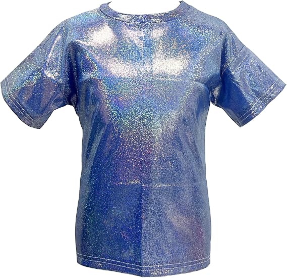 Children Boys Girls Glitter Shiny Metallic T Shirt Short Sleeve Jazz Hip Hop Modern Dance Blouse