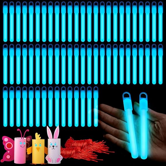 Lewtemi 100 Pack 4 Inch Halloween Glow Sticks Bulk, Blue with Lanyards