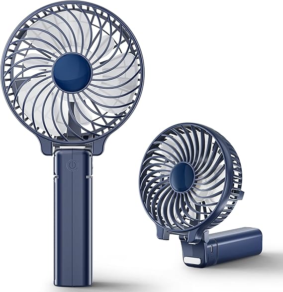 HandFan Portable Fans Battery Operated Handheld Fan Rechargeable with Anti Automatic Working Button & Built-in Bracket USB Desk Fan Foldable (Royal Blue)