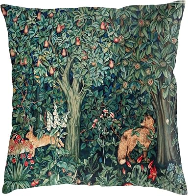 William Morris Forest Fox Hares Blue Green Floral 3 Decorative Throw Pillow Covers Soft Velvet Throw Pillow Case Home 10369 0