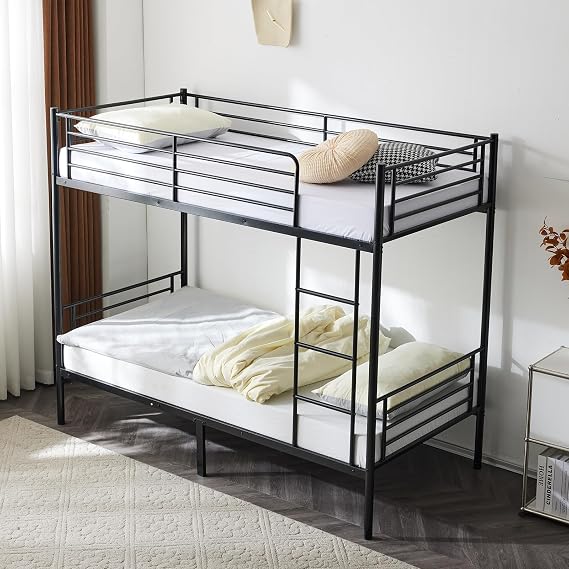 Twin Over Twin Bunk Bed Heavy Duty with 2 Drawers Double High Sleeper Bed with Ladder & Guard Rails for Adults Kids (black, no drawer)