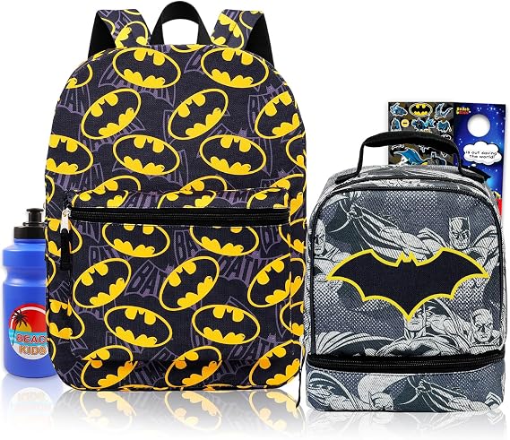 Fast Forward Batman Backpack and Lunch Bag Set for Boys School Bundle, More