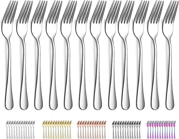 Evanda Stainless Steel Table Fork, 12 Pieces, 20.5 cm, Mirror Polished and Smooth Edge, Easy to Clean, Dishwasher Safe