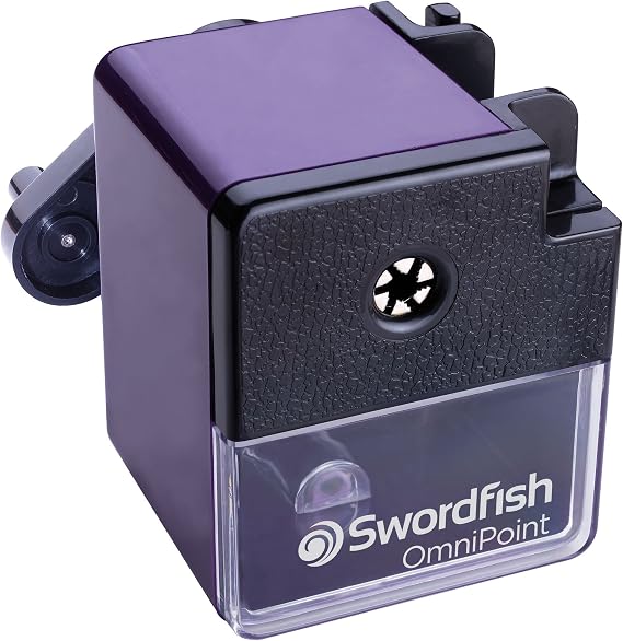 Swordfish ‘OmniPoint’ Multiple Size Desktop Manual Pencil Sharpener with Replaceable Helical Blade and Pencil Point Options [40305] 8–12mm