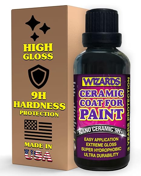Wizards Ceramic 9H Coating - High Gloss, Luster & Shine Protection - 50 ml | 2-Piece Ceramic Coating Kit - Scratch Remover for Vehicles - Versatile Formula for Auto Detailing Supplies