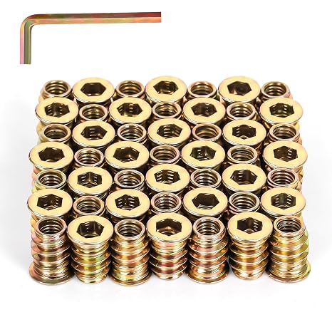 1/4"-20 x 20mm Threaded Nut Inserts for Furniture & Wooden Products, 100 PCS