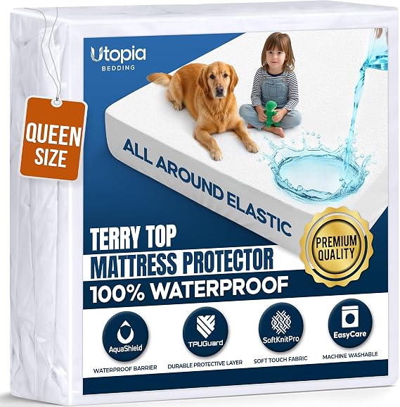 Utopia Bedding Hypoallergenic 100% Waterproof Mattress Protector (Queen)