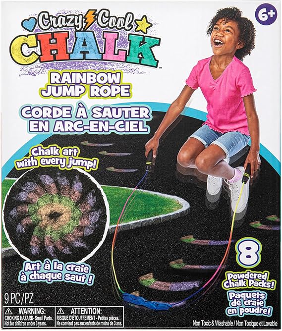Alex: Crazy Cool Chalk - Rainbow Jump Rope - Create Chalk Patterns, 8 Color Packs & Refillable Skipping Rope, Sidewalk & Driveway Art, Kids Ages 5+