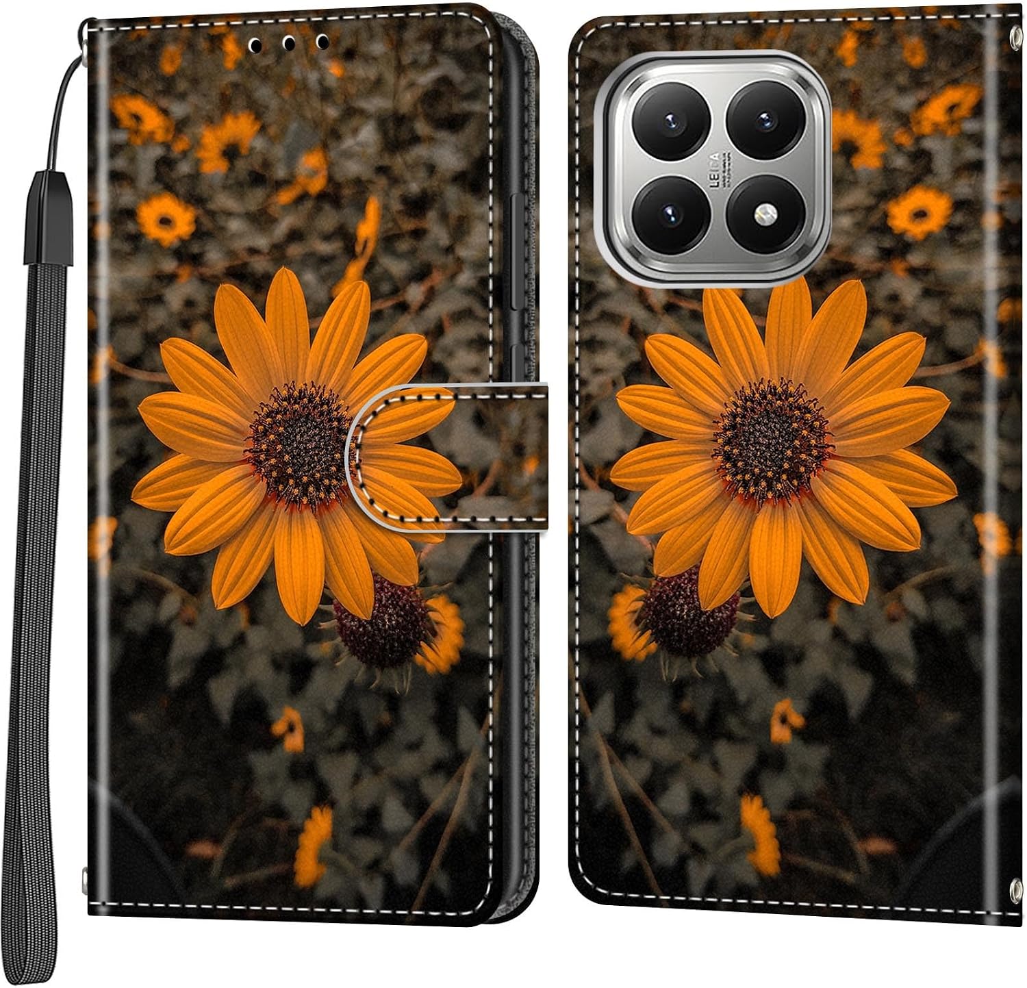 Handyhülle für Xiaomi 15T Hülle Magnetische Flip Stoßfeste Schutzhülle mit Standfunktion Kartenfächern Klapphülle Handytasche Chrysantheme
