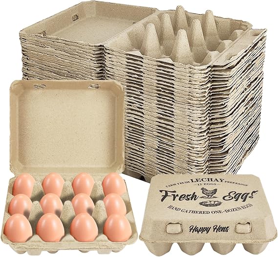 Lechay 40 Pcs Egg Cartons Cheap Bulk, 3x4 Eggs 12 count Pulp Paper Egg Tray Egg Tray Container for Supermarkets, Kitchen, Vegetable Markets