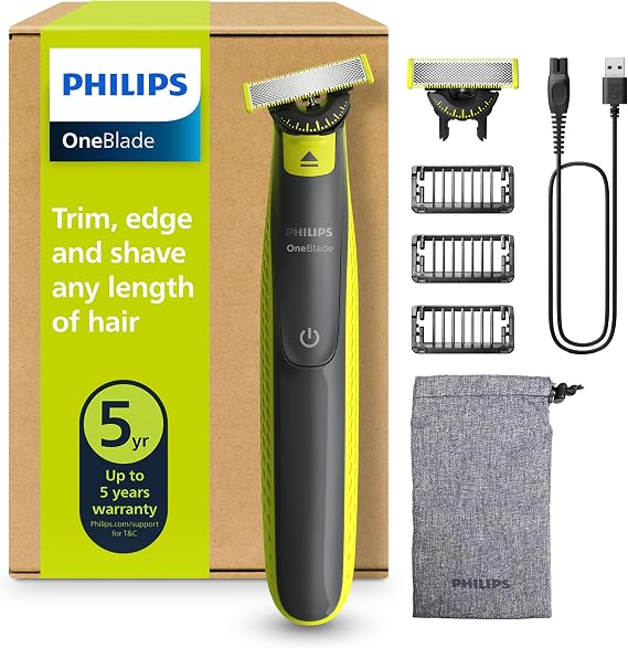 Philips OneBlade 360 Authentic Electric Beard Trimmer and Shaver, 2 x 360 Blades, 3 x Fledgling Beard Combs (1.3.5 in), QP2724/31