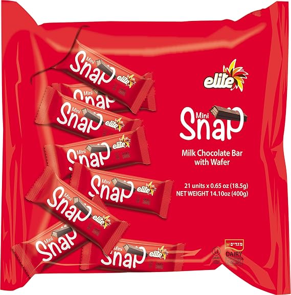 Elite Mini Kif Kef Snap Chocolate (21 Bars) Delicious Chocolate Wafer Covered in Heavenly Dairy Chocolate, Made in Israel