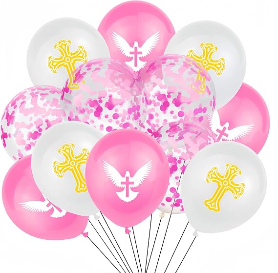25Pcs Cross Balloon Baptism/First Communion Baptism Party Decor For Boys/Cross Doves Balloons/Birthday Wedding Christmas Communion Christening Religious Balloon/God Bless You Balloons