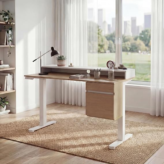 ErGear Electric 47 inch Standing Desk with Drawers and File Cabinet, Adjustable Stand up Desk with Storage, Ergonomic Sit Stand up Table Compatible Monitor Stand, Light Walnut