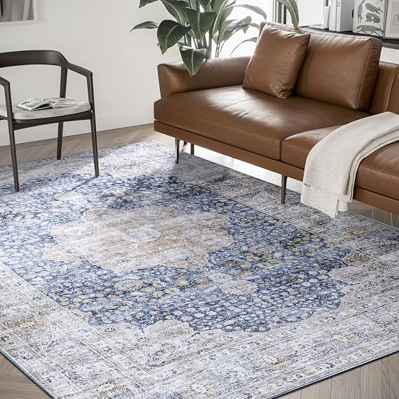Abani Paloma Area Rug, Persian Vintage Blue and Beige Medallion Traditional 2'2" x 9'6" feet Carpet, Soft and Luxurious, Ideal for Bedroom, Living Room, Kitchen, and Indoor