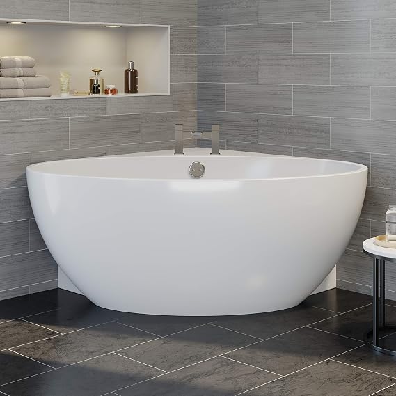 Affine Montpellier 1510mm Freestanding Corner Bath Modern White Acrylic Space Saving Bath Tub, 243L Deep Soak