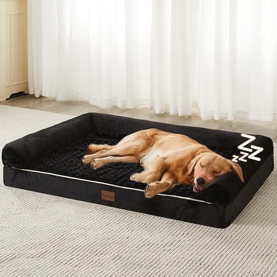 BFPETHOME Orthopedic Washable XXL Dog Bed for Senior Dog Cozy Sleep | Extra Large Waterproof Big Soft Pet Couch Bed for Dogs Relax with Removable Cover Supportive Egg Crate Foam Black 54x36 Inch