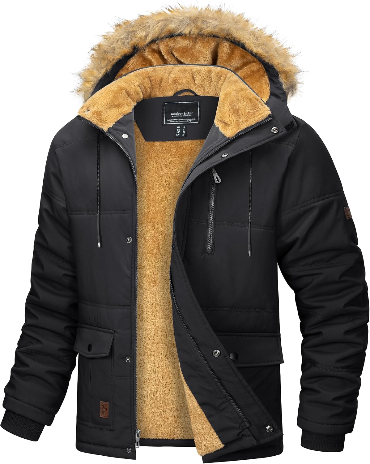 magcomsen mens winter parka jacket windproof outdoor warm fleece jacket leisure transition jacket water-repellent lined hiking jacket thickened work jacket with removable hood