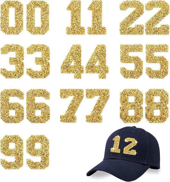 20pcs Bling Rhinestone Numbers Patches Glitter Iron on Number Patches Number 0-9 Rhinestone Patch Rhinestones Adhesive Applique Patch for Clothing Shoes Bags Hats Repair Decoration(Gold)