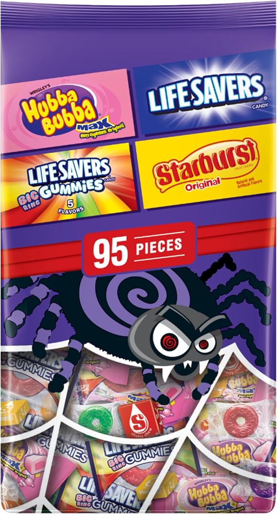 STARBURST, LifeSaver, HUBBA BUBBA & LIFE SAVERS Gummy Halloween Candy Assortment, 95 Ct Bulk Bag