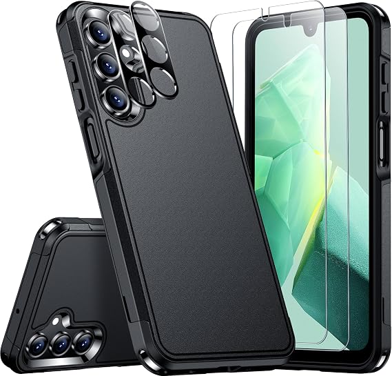 SPIDERCASE for Samsung Galaxy A16 5G Phone Case, [12 FT Military Grade Drop Protection] 2 Pack[Tempered Glass Screen Protector + Camera Lens Protector] Heavy Duty Shockproof Phone Case, Black