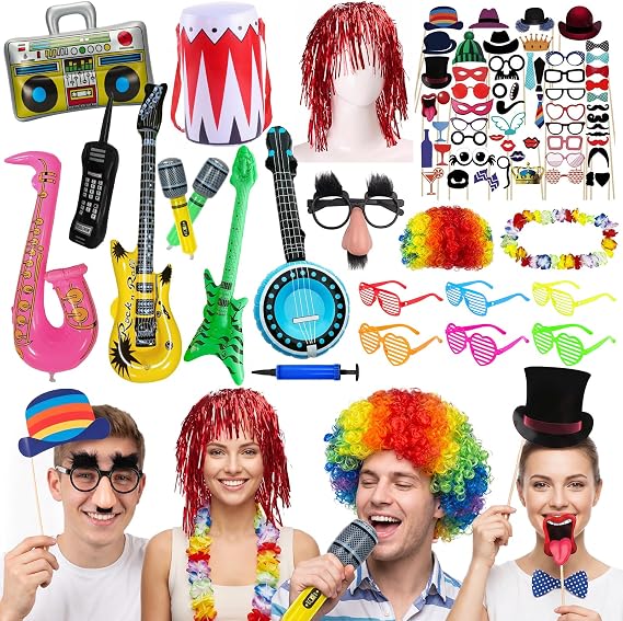78PCS Colorful Photo Booth Props Set Novelty Funny Hats Wigs Glasses Props Sign Perfect for Graduation Birthday Bachelorette and All Occasions
