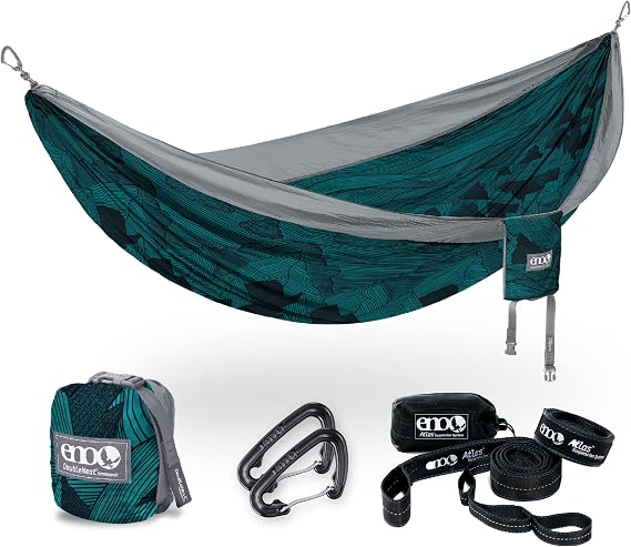 ENO Bundle, Includes the SingleNest Hammock & Atlas Suspension System, Lightweight, Durable Hammock with Straps for Camping, Hiking & Travel, Print Mountains to Sea/Grey