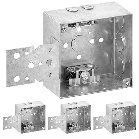 OHLECTRIC 4" Square Welded Electrical Box (4 Pack) with Flush Mount Bracket - 2-1/8" DeepBox with BX/MC Clamp - Galvanized Steel - Supports Fixtures Up to 50 lbs