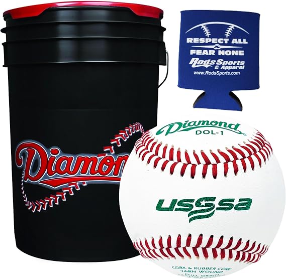 Diamond DOL-1 USSSA Leather Baseballs 30-Ball Bucket + Can Sleeve