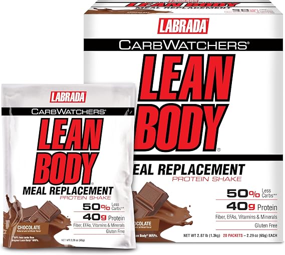 Labrada Nutrition Carb Watchers Lean Body Hi-Protein Meal Replacement Shake, Chocolate Ice Cream, 2.29-Ounce Packets (Pack of 20)
