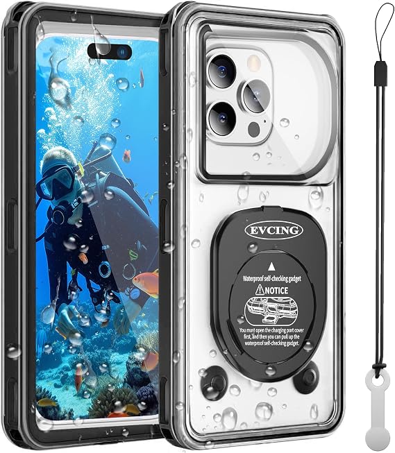 Waterproof Phone Case, Underwater Phone Cases for Snorkeling, IPX8 Diving Case, 360 Full Body Protection for iPhone 16 Pro Max/15/14/Galaxy S24, Up to 6.9 Inch, Beach Cruise Essentials (Black)