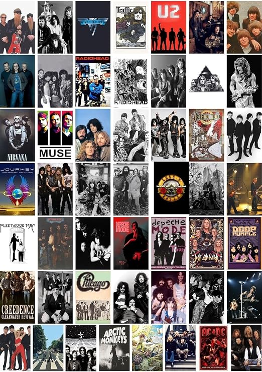 Postifull Yabancı Karışık Rock Grup Poster Seti, 50 Adet 10 * 15 Cm Kolaj Seti, Bant Hediyeli Kutulu Set;