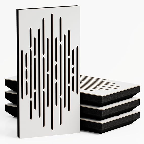 4 Pack Narrow Sound Absorption-Diffuse Acoustic Panel | 50x25cm | Absorption - Diffusion - Reflection - Soundproofing | Model-Thickness-Color: [WAVE - 53mm | White ]